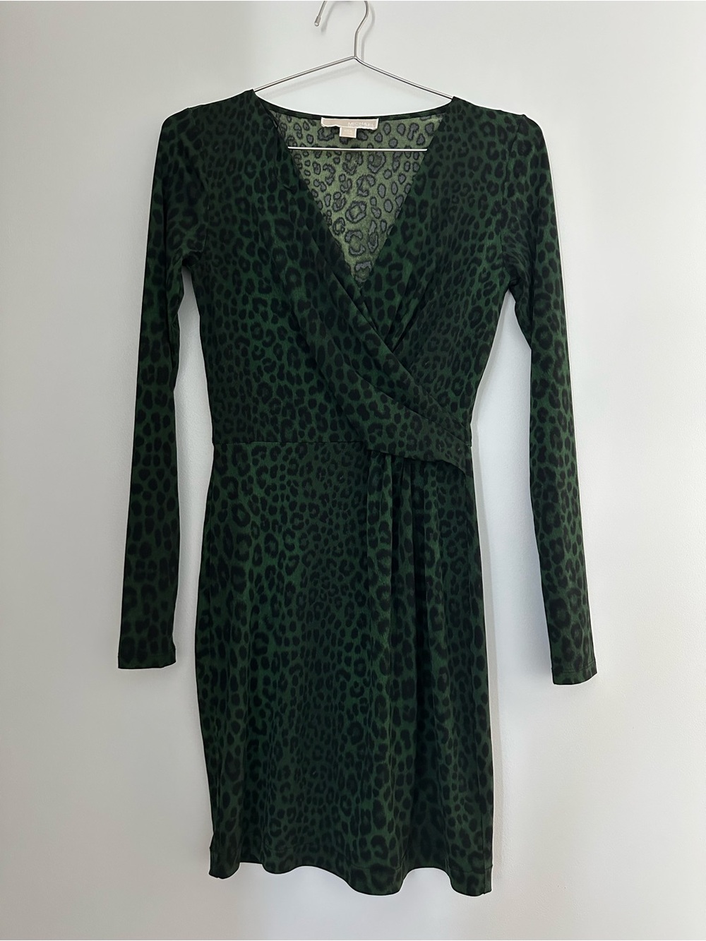 Michael Kors Green Leopard Print Wrap Mini Dress XXS